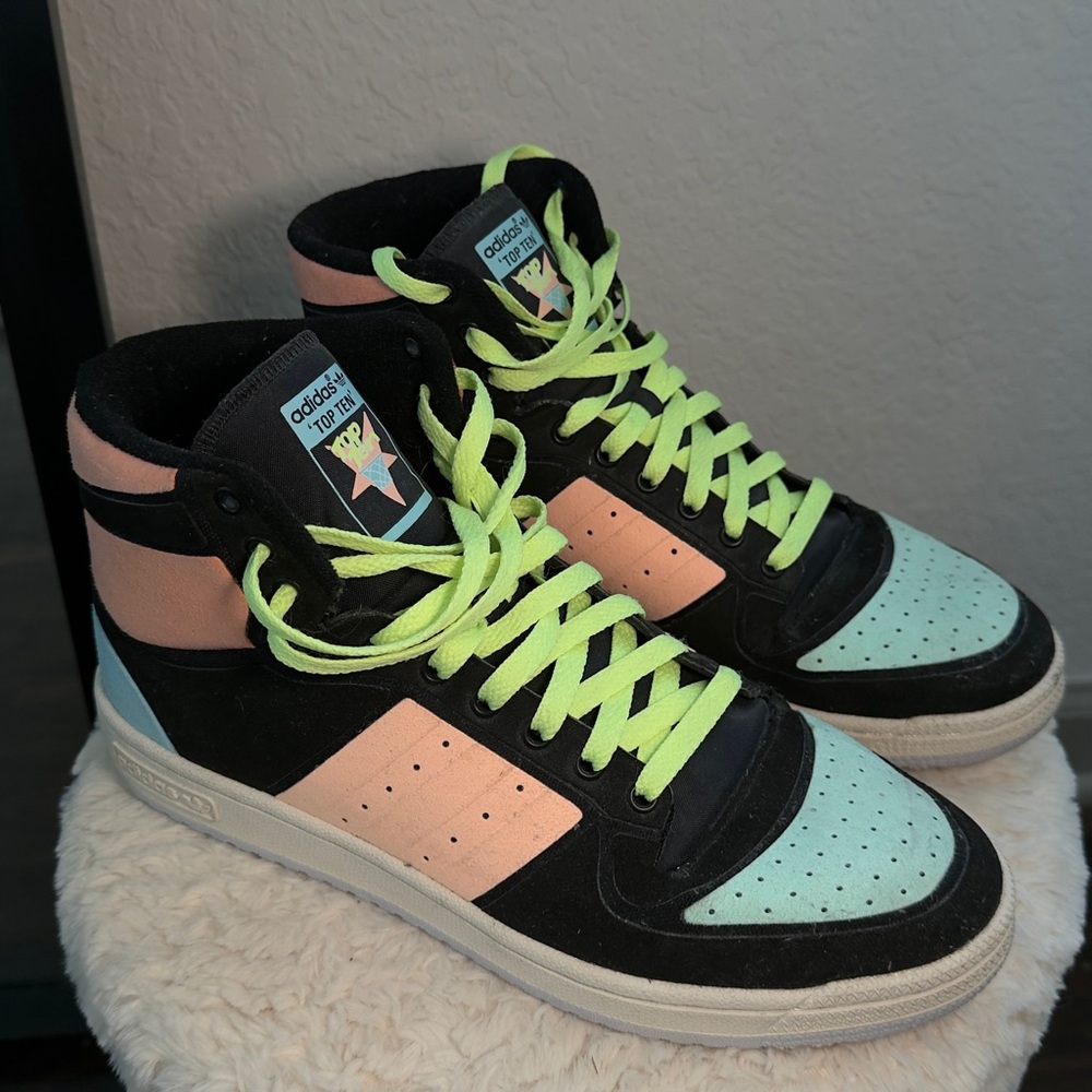 Adidas High-Tops with Mint and Peach Accents
